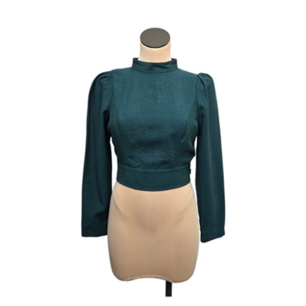 Maeve Anthropologie Top Womens US 6 Green Open Back Tie Long‎ Sleeve Blouse Chic